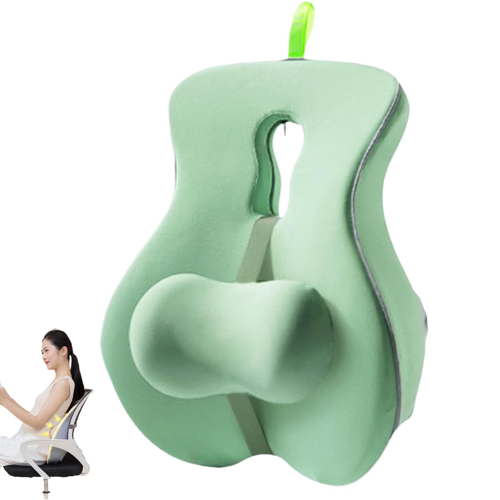 Ergonomiczna poduszka podtrzymująca lędźwie, poduszka na środkowe plecy, z pianki memory, z regulowanym suwakiem, do samochodów i biura, idealne akcesorium na fotel gamingowy (zielona)