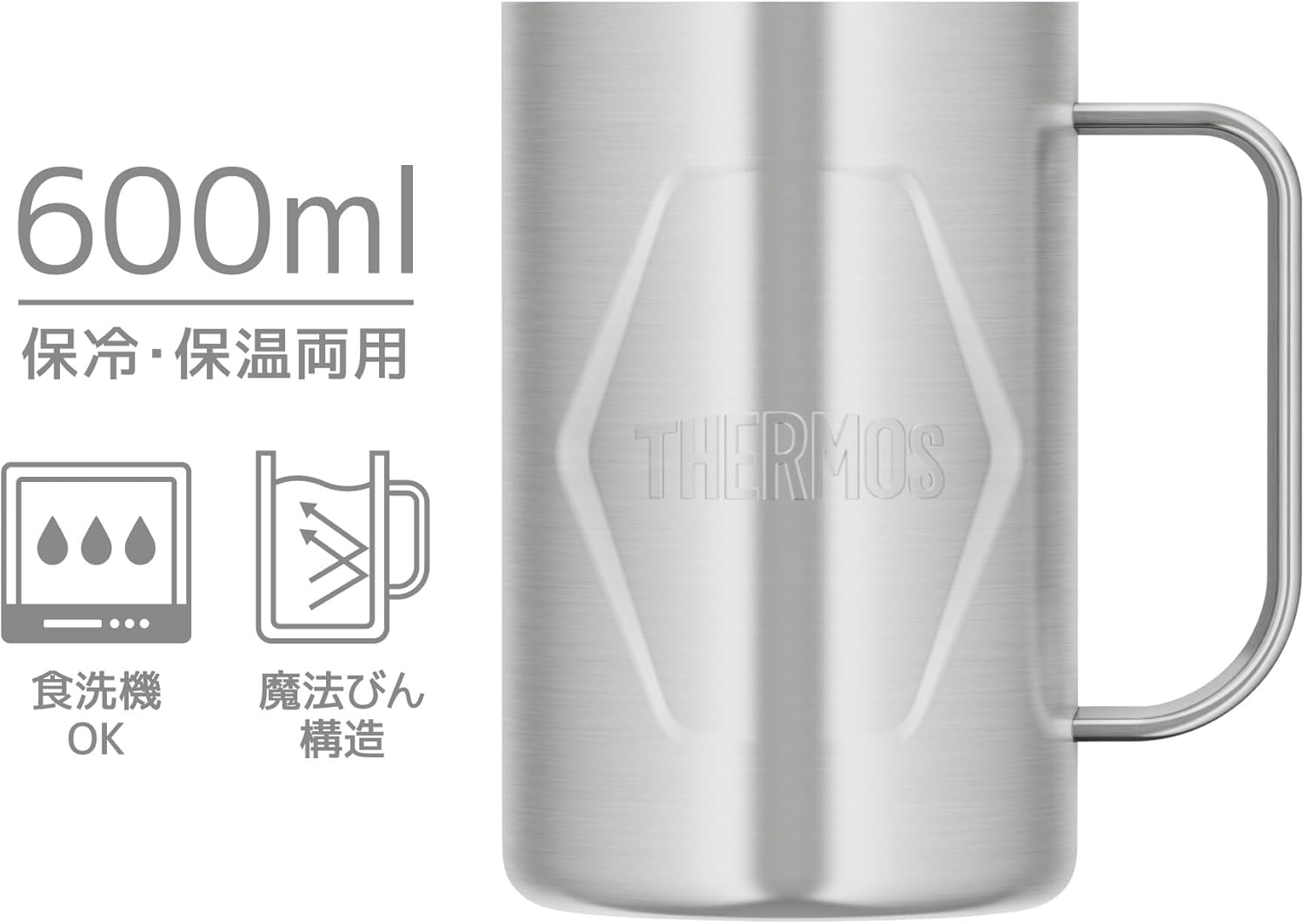 Thermos JDK-601 S2 Vacuum Insulated Jug, 20.3 fl oz (600 ml), Stainless Steel 2, Dishwasher Safe, Magic Bottle Structure, Hot and Cold Retention, Beer Stein