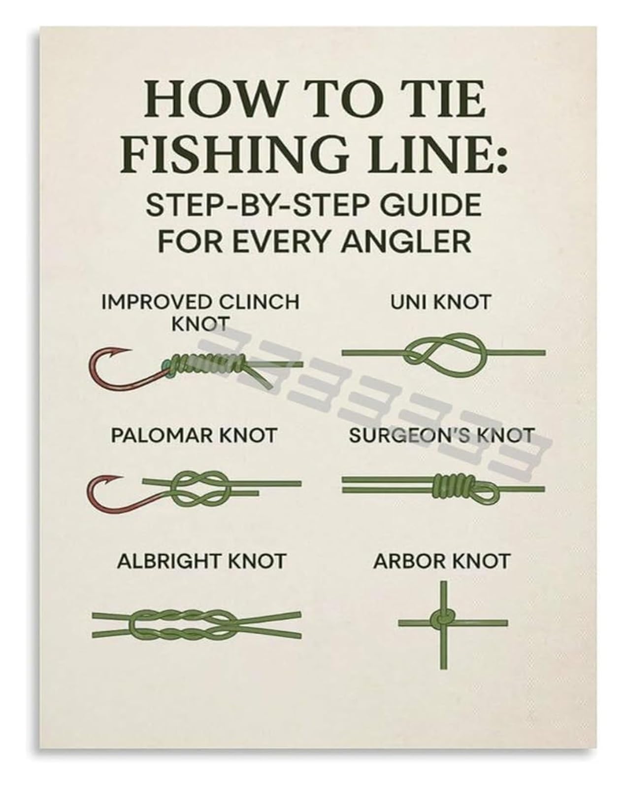 NWPNLXEA Fishing Knots Quick Reference Guide for Beginners Canvas Wall-Art for Basement Bar or Man Cave Unframed,08x12inch(20x30cm)