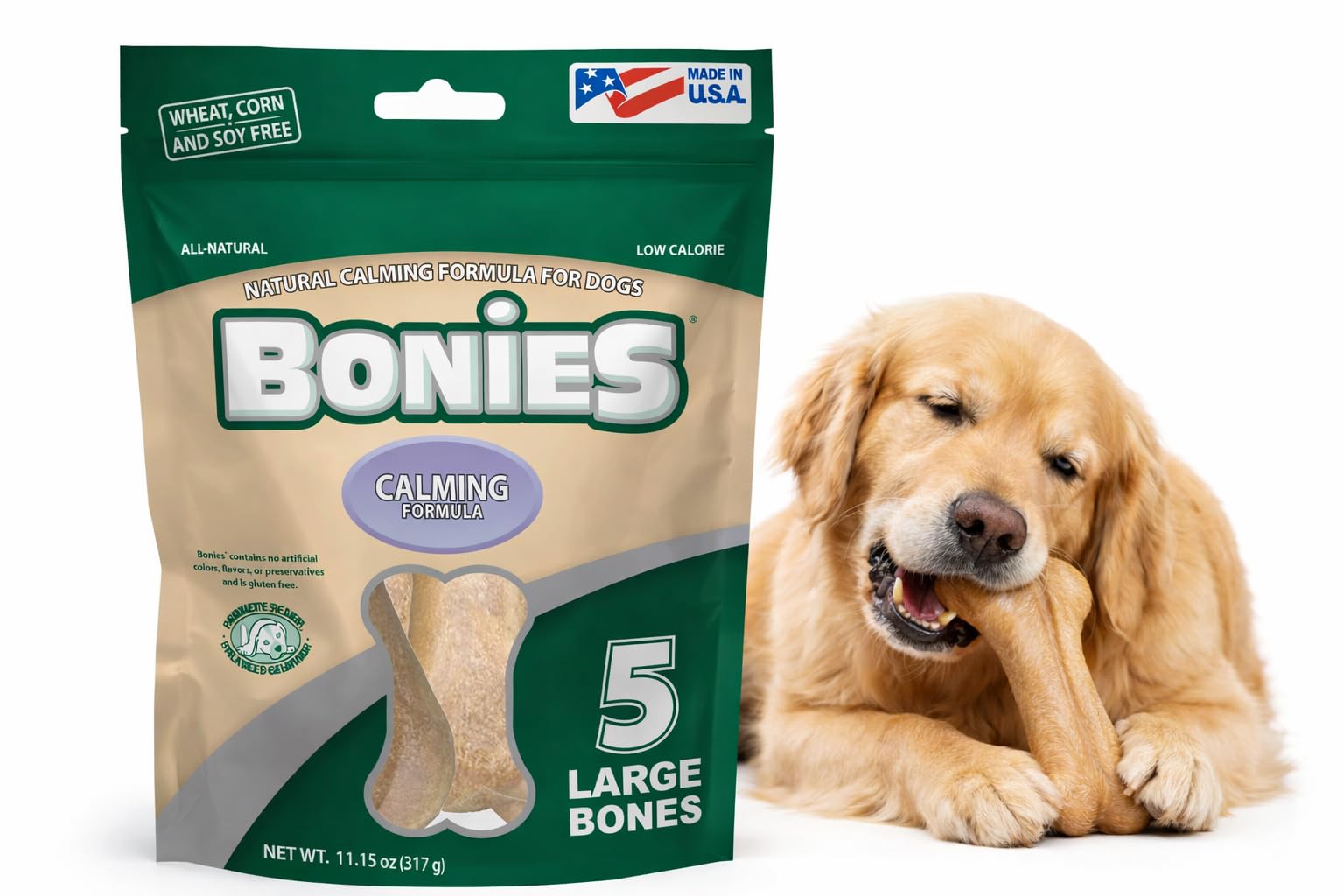 Green Pet Organics BONIES Natural Calming Formula Dog Treats - Contains Chamomile & Lavender, Help Anxiety, Excessive Barking & Trembling, Chicken