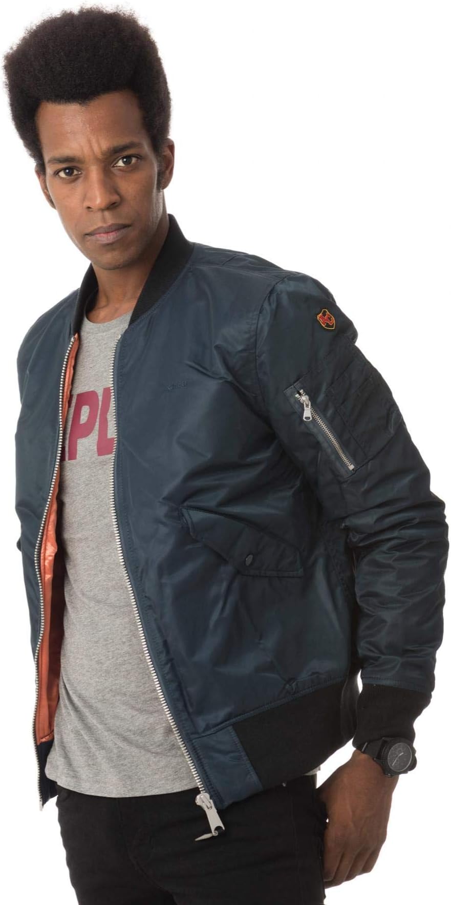 Mens Schott AC Navy Bomber Jacket - L