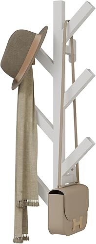 Miniatura 8 de Vlush Perchero de madera resistente, árbol de entrada con base sólida para sombrero, ropa, bolso, bufandas, bolsos, paraguas (8 ganchos, marrón)