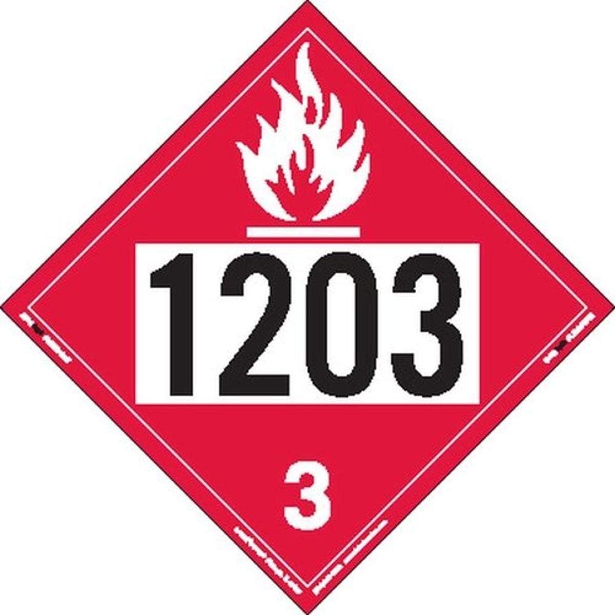 Labelmaster ZVR21203 UN 1203 Flammable Liquid Hazmat Placard, Removable Vinyl (Pack of 25)