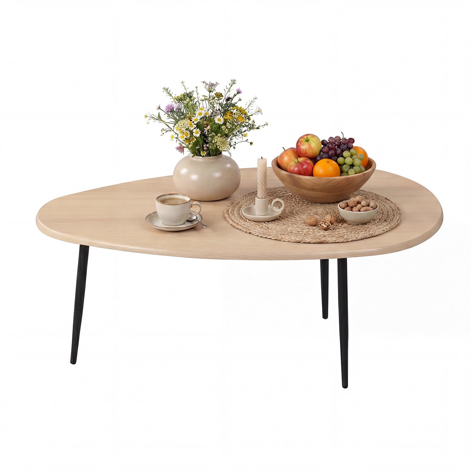 Table Basse Moderne Mi-siècle Ovale en Bois Naturel et Métal SOARS