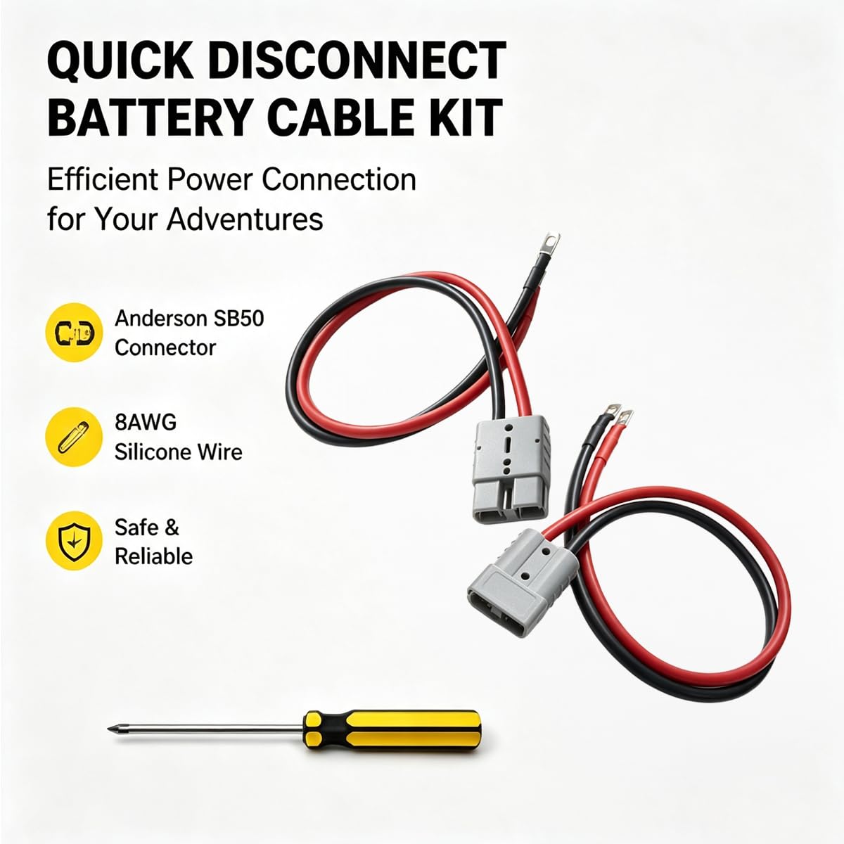 SB50 Anderson Cable,8AWG 1.64FT Wire & Hardware RV Solar 2PCS | SB50 kit: 8AWG jumper cable, 2 M8 screws & screwdriver included. Plug-and-play for Li-battery, RV & off-grid systems.