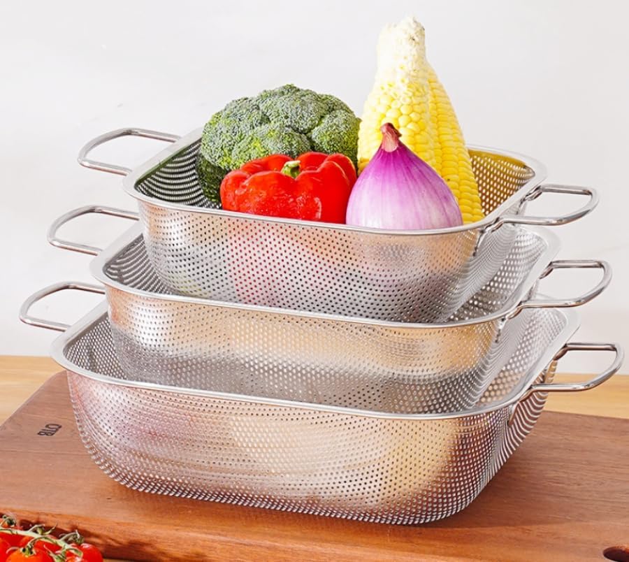 Miniatura 2 de Colador de acero inoxidable, 8 cuartos de galón, 5 cuartos de galón, 3.5 cuartos de galón, juego de 3, colador de acero inoxidable, cestas de malla