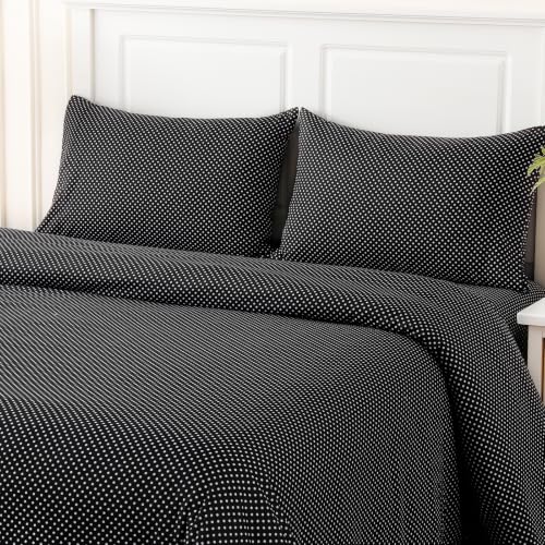 Image of MCO 4Pieces Polka Dot Sheets Set, Breathable King Sheet Set with 16 inch Deep Pocket, Modern & Luxury, Brushed Microfiber Bedding Set(King, Polkadot Black)