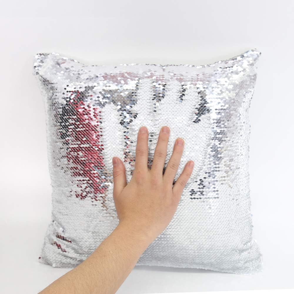 H-E 10pcs* Sublimation Blank Magic Pillow Case Throw Pillow Covers Decorative Square Mermaid Pillowcase Cushion Cover Printing Both Sides 40x40 cm (Silver)