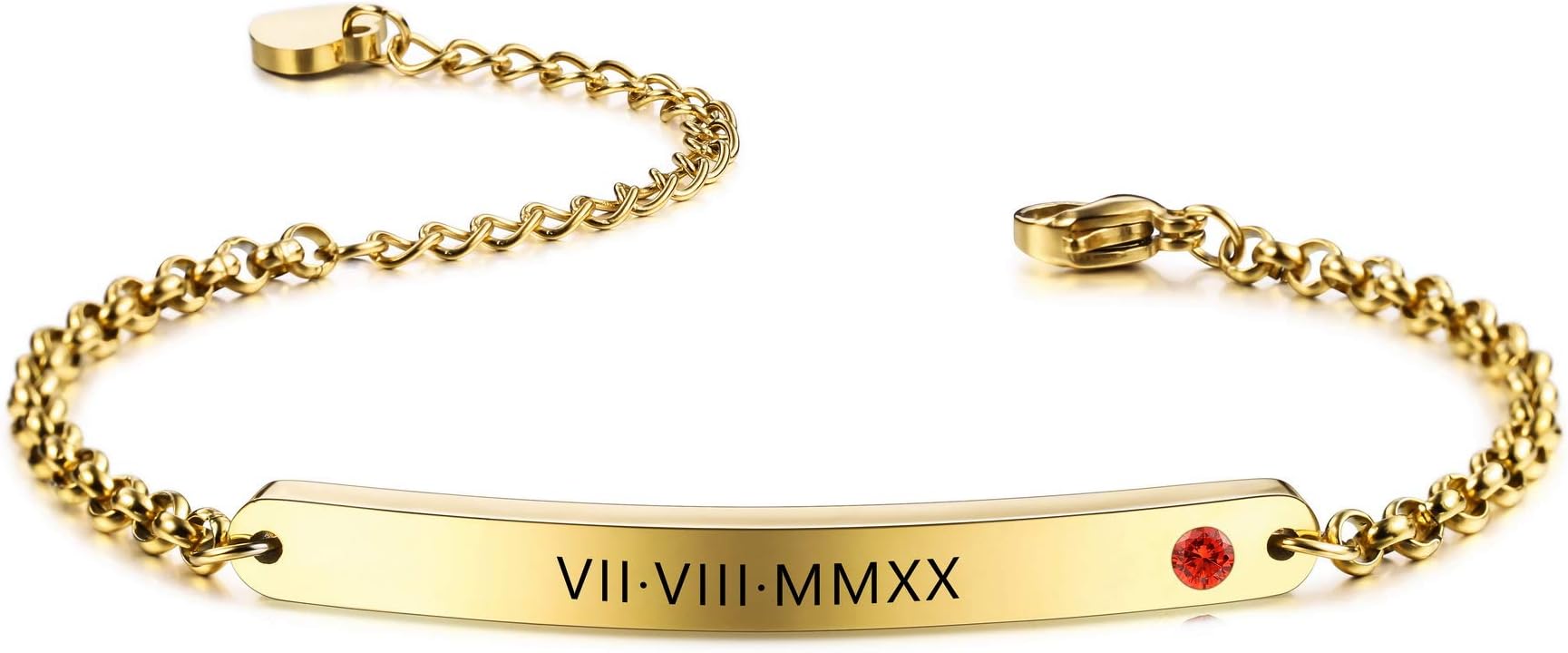 MeMeDIY Personalized Birthstone Bracelet Customized Engraving Name/Date/Coordinates for Women Girlfriend Best Friend Stainless Steel Dainty Adjustable Ankle Link Chain Bridesmaid Gift