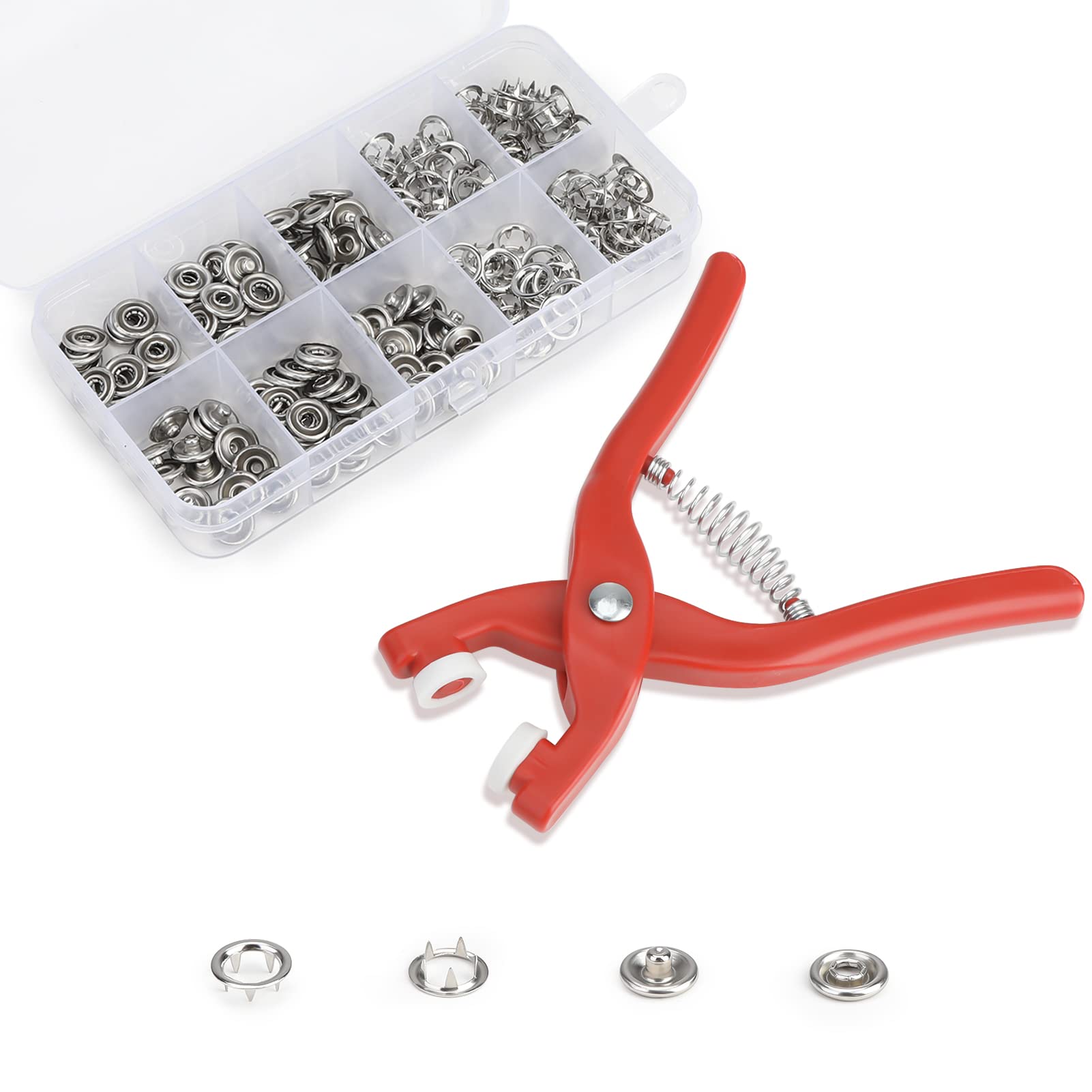 Metal Snaps Buttons with Fastener Pliers Tool Kit Press Studs Kit Five Claw Buckle Installation Tool Set Metal Ring Button Poppers for Clothing Crafting Sewing Leather Snaps Buttons for Jeans Bags