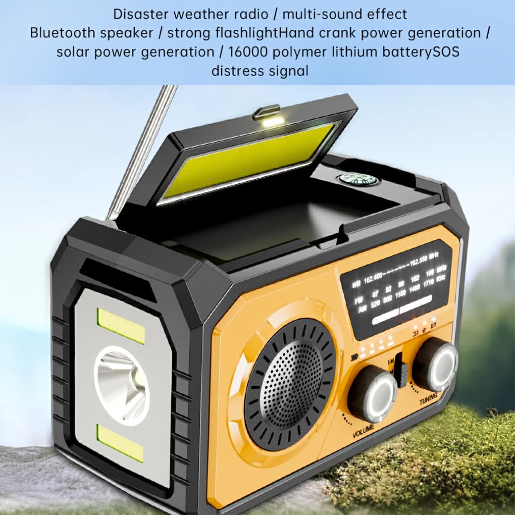 Radio FM con manivela de Mano, Clima de Emergencia, inalámbrico, ABS, Linterna LED, Potencia, BT, Linterna LED, manivela de Mano, Radio Am, Verde