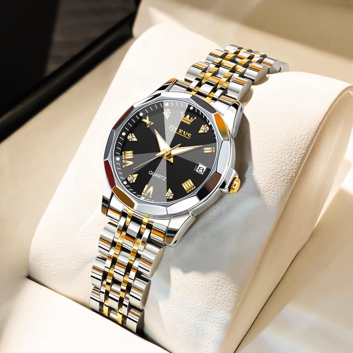 Orologio da polso da donna con numeri romani con diamanti facili da leggere in argento, da giorno, analogico, in acciaio inossidabile, impermeabile, da donna Orologio da polso da donna con numeri romani con diamanti facili da leggere in argento, da giorno, analogico, in acciaio inossidabile, impermeabile, da donna