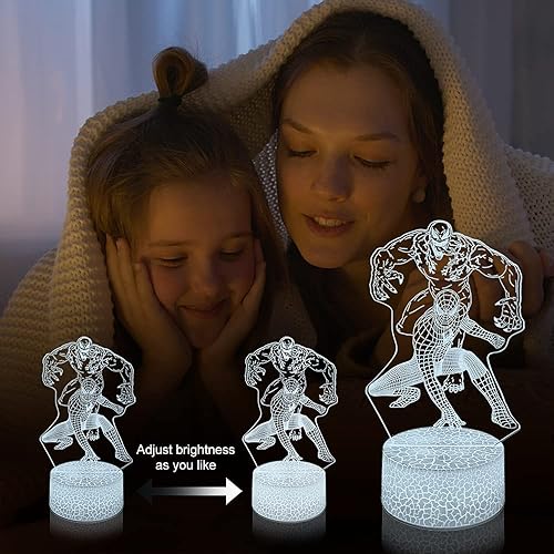 Miniatura 7 de Regalo de superhéroe 3D luz nocturna, control remoto y tacto inteligente, 16 colores cambiantes, regulable, creativo, lámpara de mesa USB, regalo