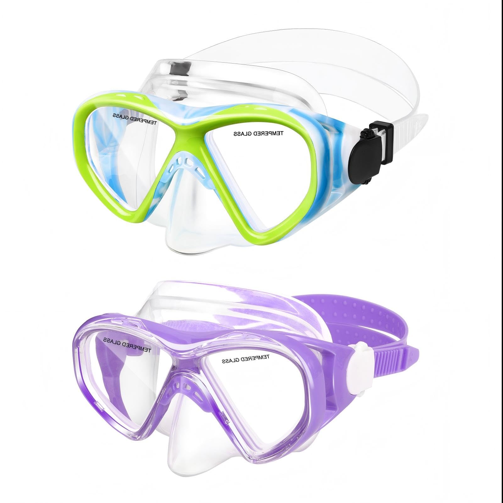 (2PCS Blue Yellow&Purple) ACQCES Kids Swim Goggles Snorkel Diving Mask for Boys Girls Ages 5-15, Two-Color Anti-Fog Swimming Goggles with Nose Cover — image 1