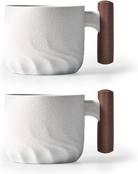 Ceramic Espresso Cups with Wooden Handle Espresso Shot Cups Ceramic Tea Cups Porcelain Demitasse Cups for Coffee or Tea, 2oz white, 2
