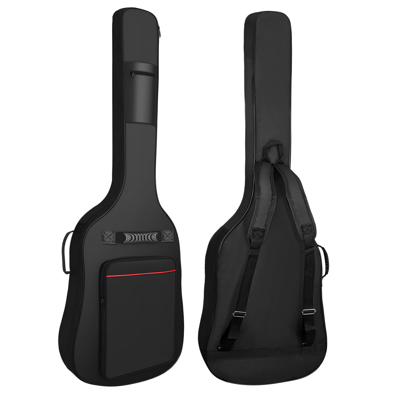 Bass Guitar Case 7mm Padding Bass Guitar Bag Waterproof Electric Bass Bag, Electric Bass Gig Bag Bass Case Backpack with Neck Strap and Pockets, Black&amp;Red Line