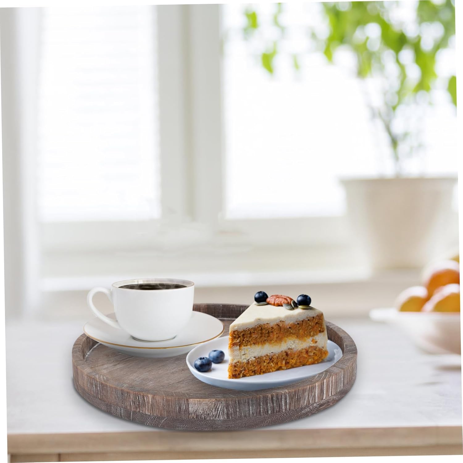 2pcs Wooden Decorative Trays Round Trays for Centerpiece Storage and Display