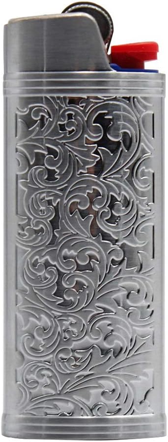 Metal Lighter Case Cover Holder Vintage Floral Stamped for BIC Full Size Lighter J6