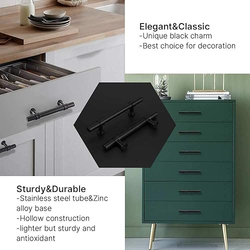 Miniatura 7 de goldenwarm Paquete de 6 tiradores negros de gabinete de 3 34 pulgadas, manijas de gabinete de cocina, manijas modernas para puertas de gabinete,