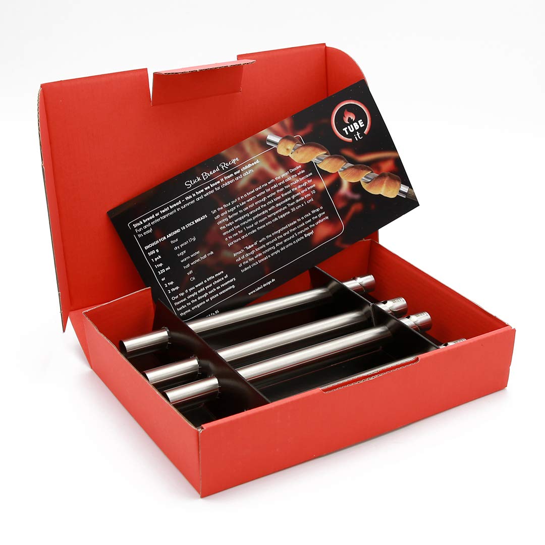 Take2 Tube-IT Stockbrot-Grillrohr Set aus Edelstahl hergestellt, 4er- Set, Produktmaße: D: 13 mm, L 200 mm, Gewicht 35 g, 20164, Rot