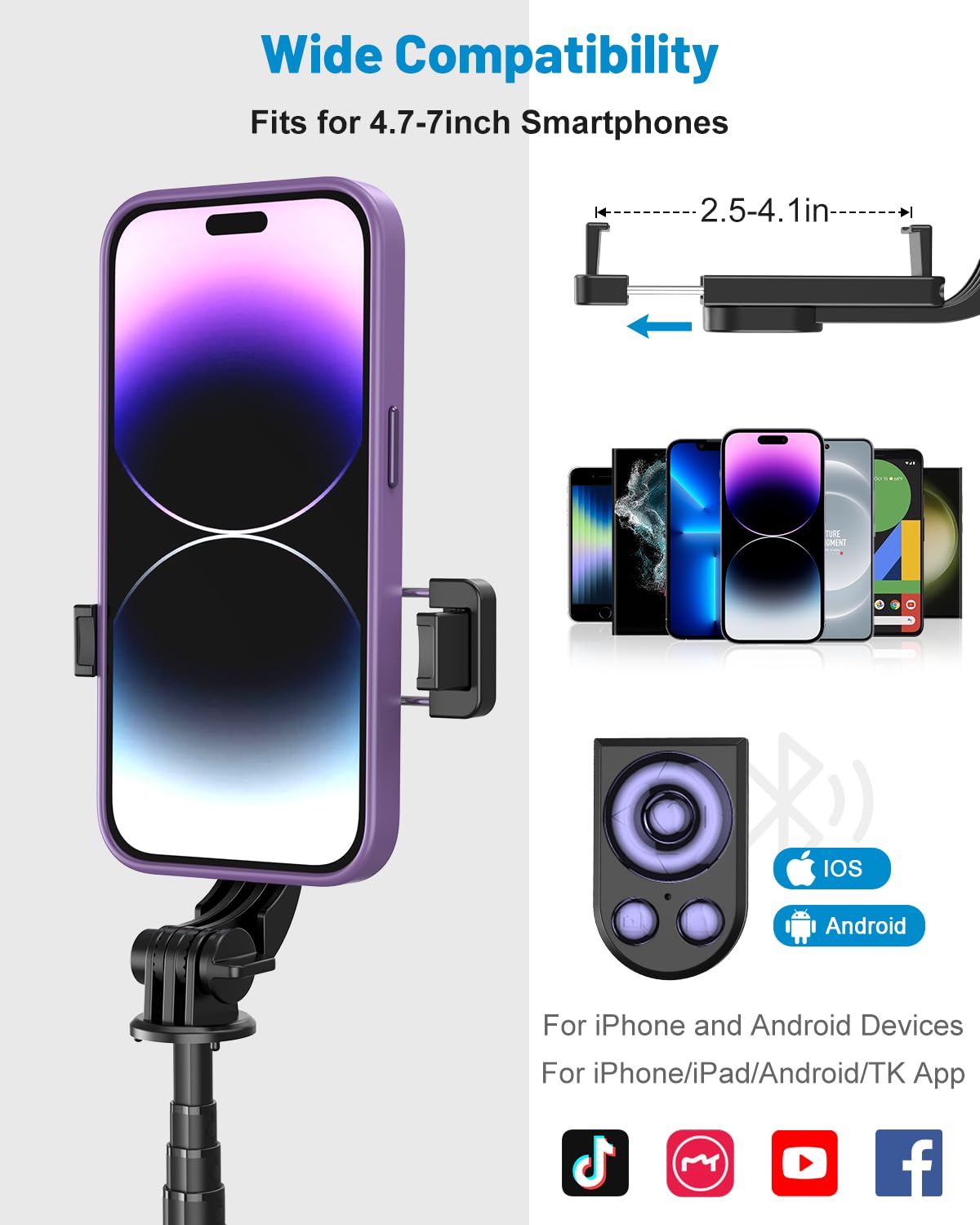 Yeaki Soporte de teléfono con control remoto para TikTok, trípode de 32 pulgadas para iPhone con girador de página, palo selfie de aluminio para iPhone/iPad/TikTok Vlog grabación de video