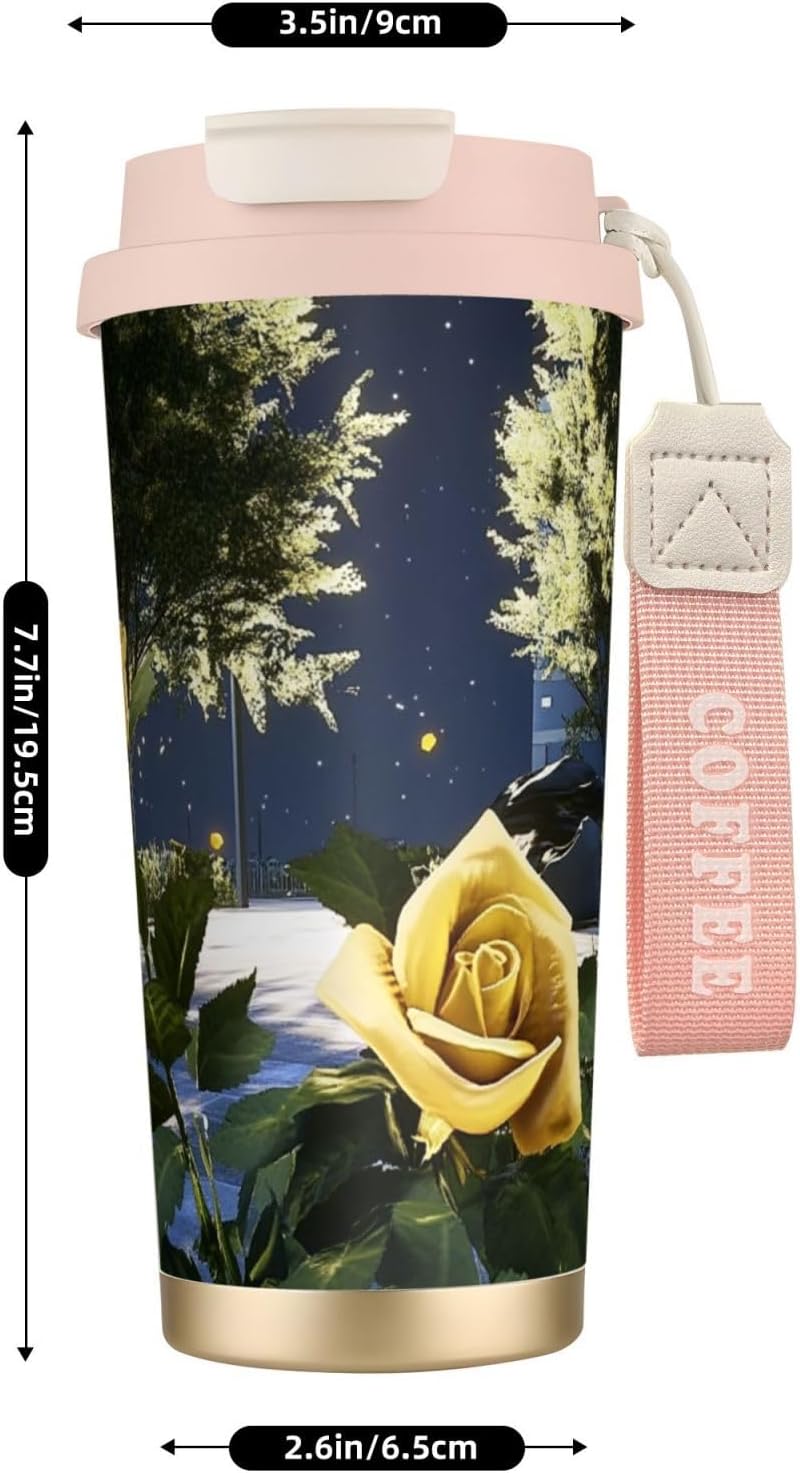 Unique Customized Coffee Mug - Insulated Stainless Steel Tumbler for Travel, Home & Office - 17 oz Jupiter Midnight Rose Garden Pink