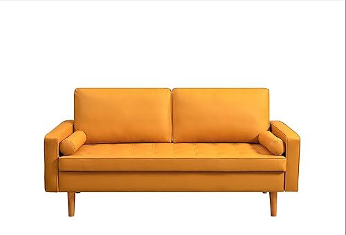 Miniatura 4 de Container Furniture Direct Sofá de piel sintética para la sala de estar moderna con cojines extraíbles y patas de madera maciza, sofá estilo lujoso