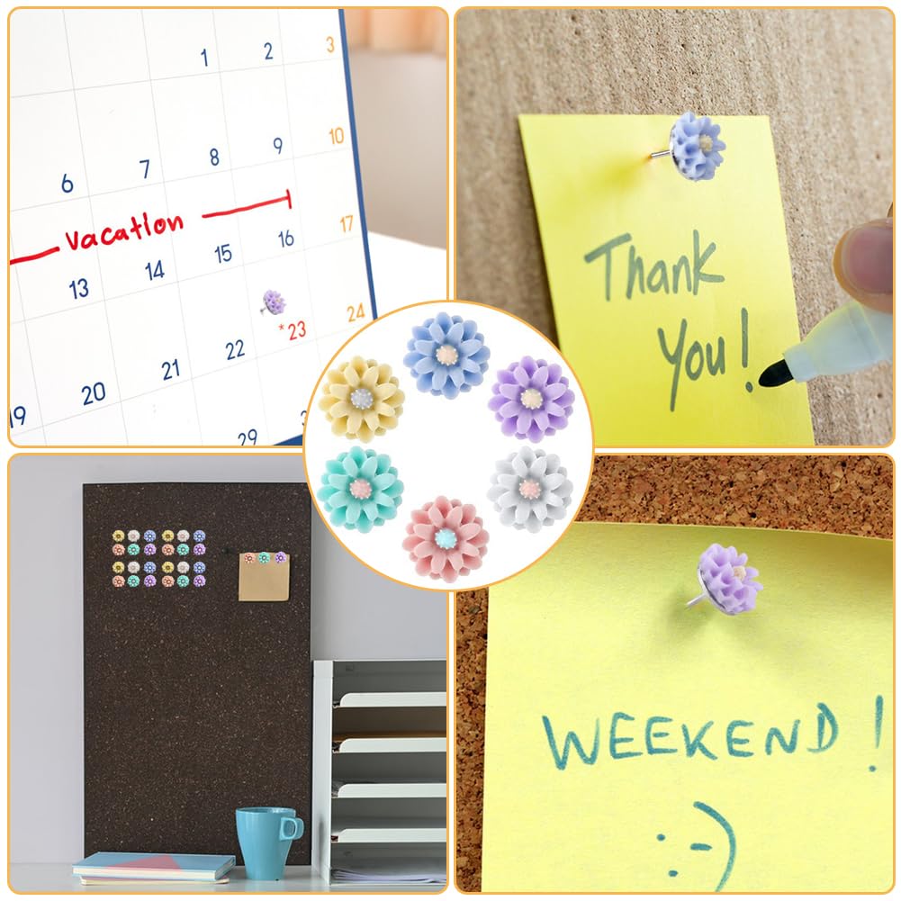 48pcs Round Hanging for Wall Daisy Shaped Head Push Pin Photos Flat Thumbtack Push Pins for Wall Hangings,School, Home - Image 4