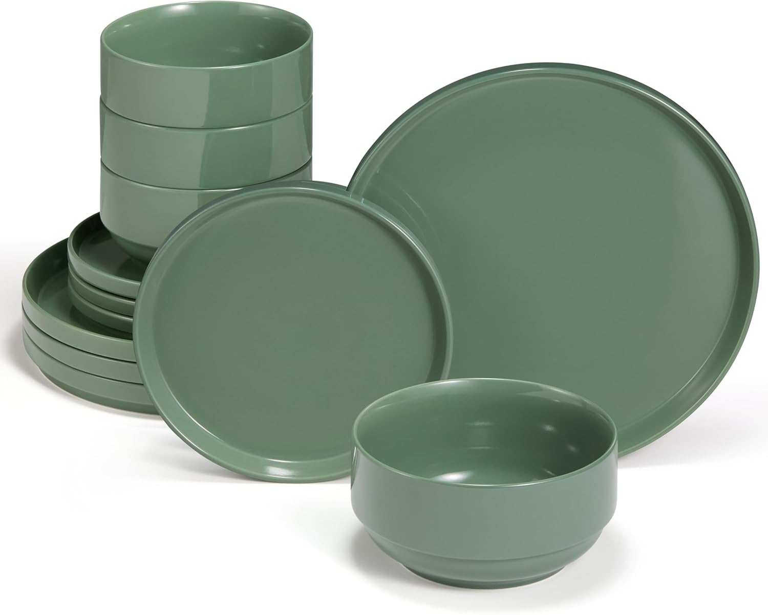 Ceramic Dinnerware Set, 12-Piece Service for 4, Round, Microwave and Dishwasher Safe, Cambridge Classics (French)