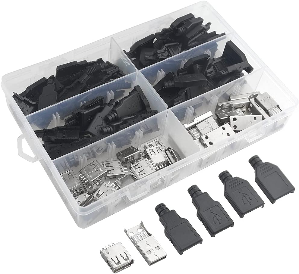 Maxmoral 10 Connettori USB 2.0 Tipo A Maschio Con Copertura In Plastica Nera - 4 Pin A Saldare, Per Riparazioni E Progetti Fai Da Te - 5