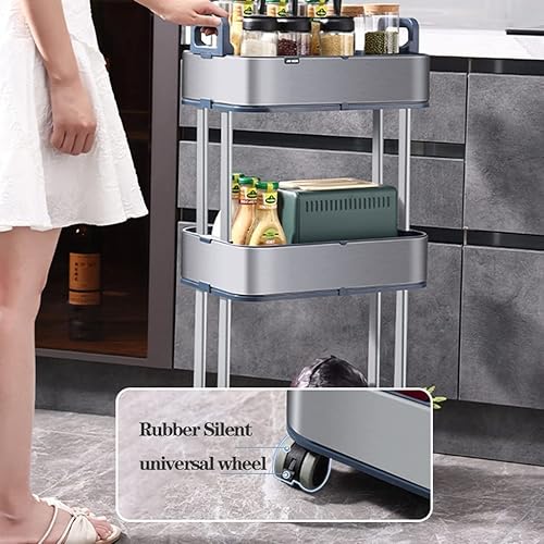 Miniatura 4 de Carrito de almacenamiento de acero inoxidable con ruedas de 3 niveles, estantería móvil deslizante, estantes de almacenamiento, carrito de cocina