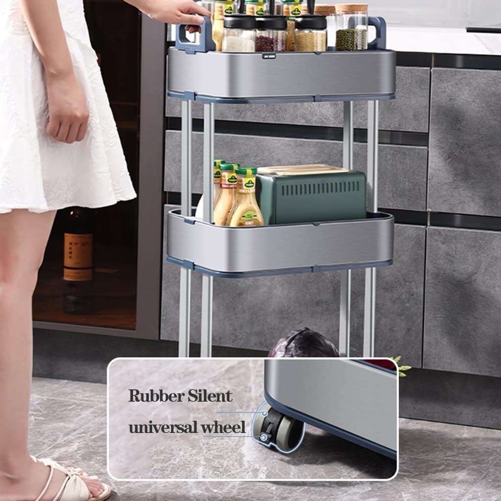 Carro utilitario de Acero Inoxidable de 3 Niveles con Ruedas de Bloqueo, Carrito de Cocina con Estante, estantería móvil, Organizador de Almacenamiento, Carrito utilitario de Metal para coci