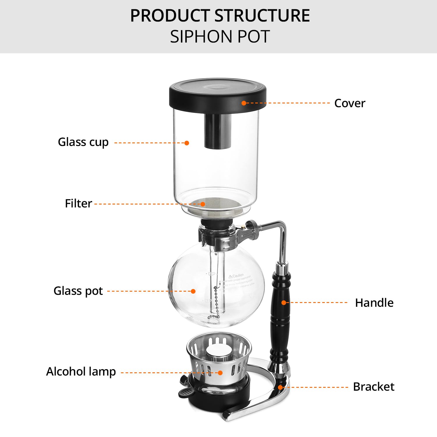 QWORK Cafetera de sifón de 5 tazas (600 ml) – Cafetera de sifón de vidrio de borosilicato con abrazadera de amortiguación ajustable, resistencia a altas temperaturas, sifón de vidrio de mesa para café