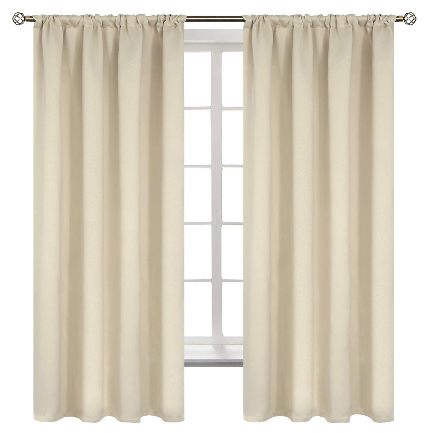 BGment Beige Room Darkening Curtains for Bedroom - Rod Pocket 63 Inches Length Thermal Insulated Blackout Window Drapes for Living Room, 52 x 63 Inch, 2 Panels — image 1