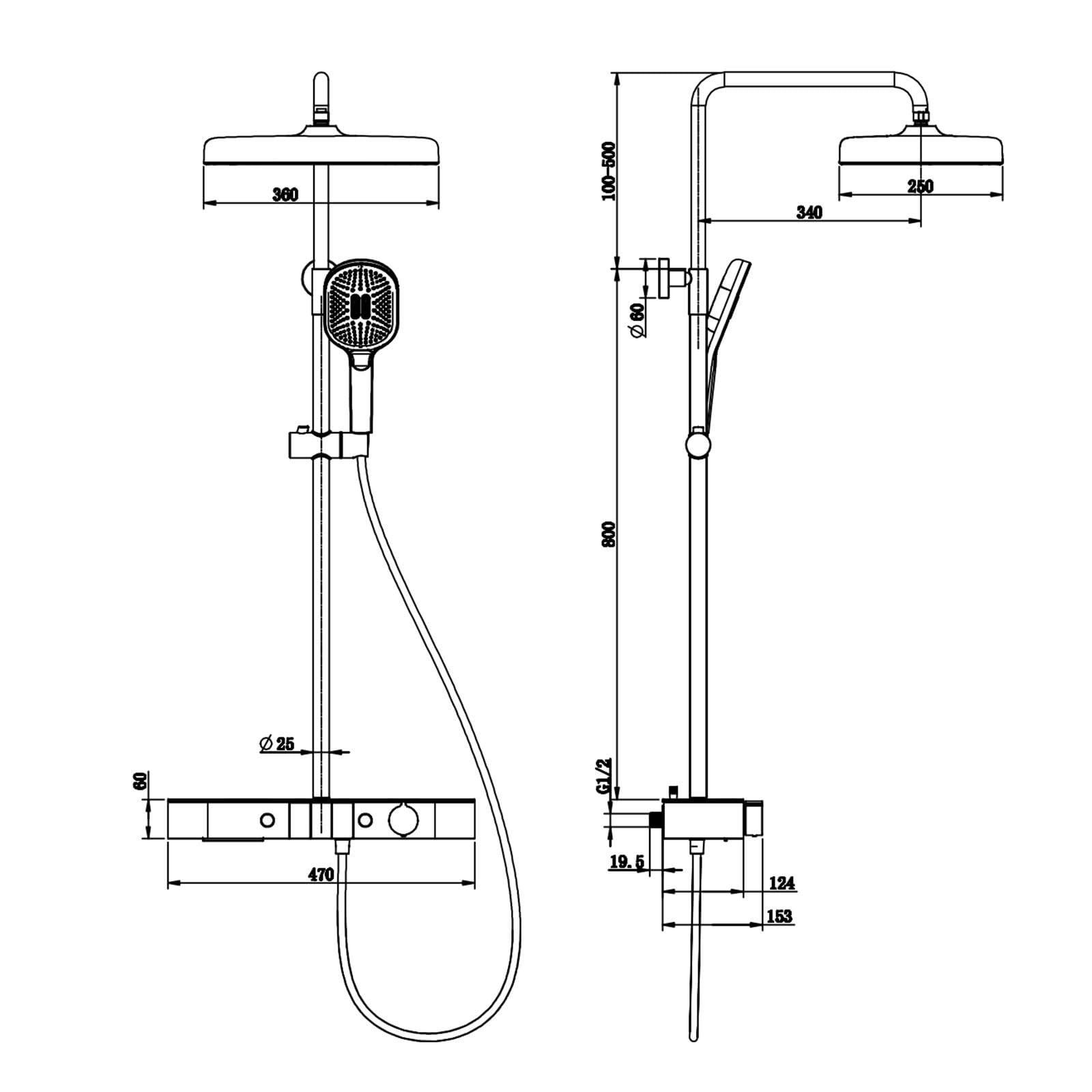 Sistema de ducha termostático, juego de cabezal de ducha moderno y lujoso de 360 x 250 mm, llave de piano, pantalla digital, grifo de baño de cascada, juegos completos y de mano, válvula de cobre
