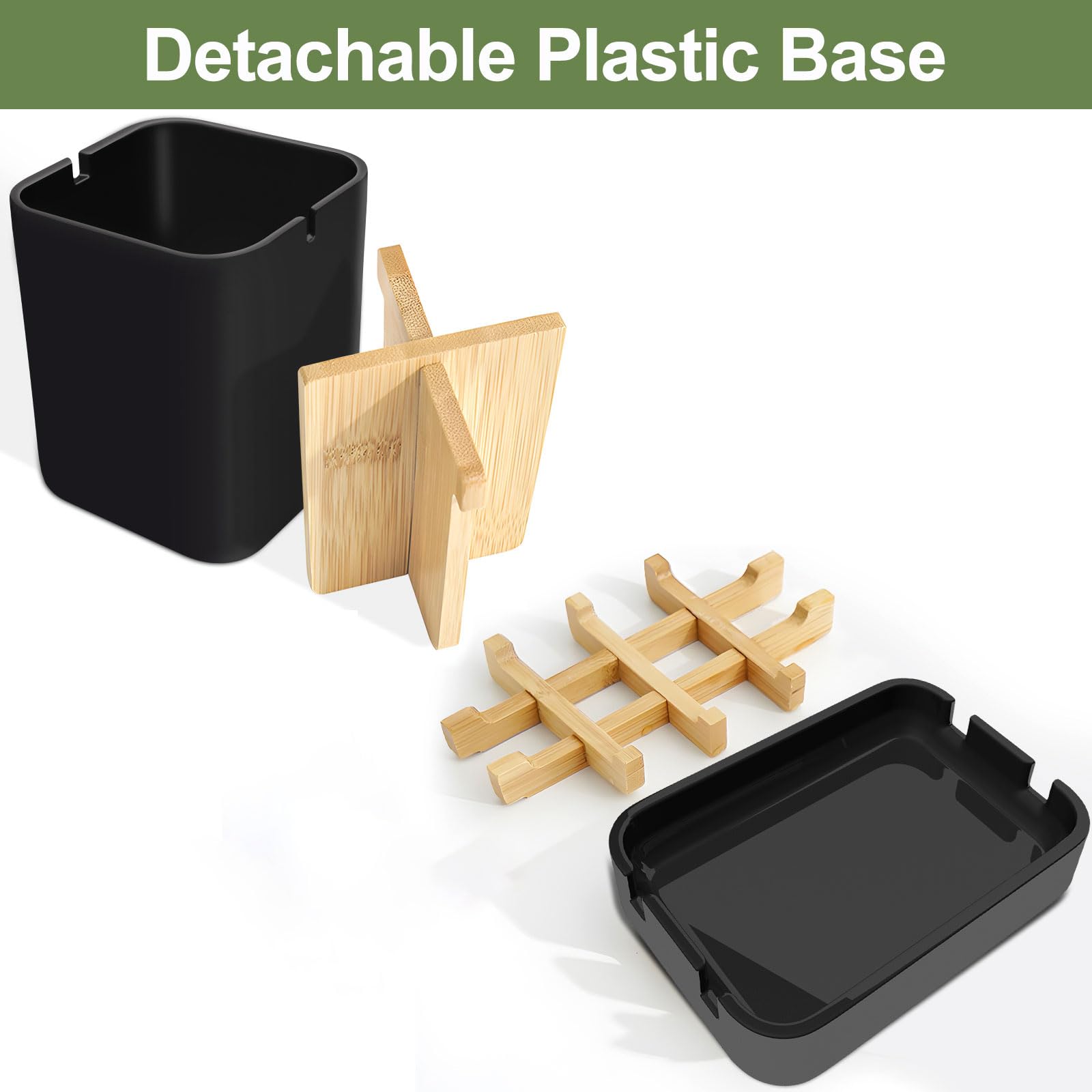 Juego de soportes para cepillos de dientes y jabón, divisor de bambú con 4 ranuras, bandeja de jabón de plástico para ducha, juego de accesorios de baño para almacenamiento de encimera, color