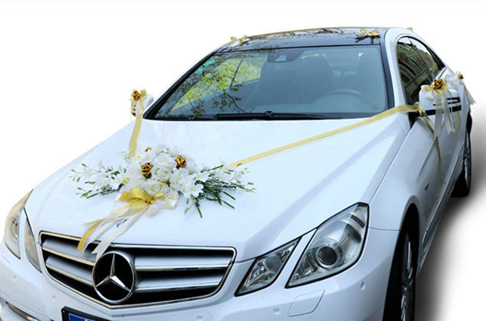 Generic Autoschmuck Hochzeit Dekoration Organza Auto Hochzeitsdeko Romantische Brautwagen Deko Hochzeitsdeko Wedding Deko Autodekor Dekoration Autoschmuck Hochzeit Car Auto Wedding Deko Set