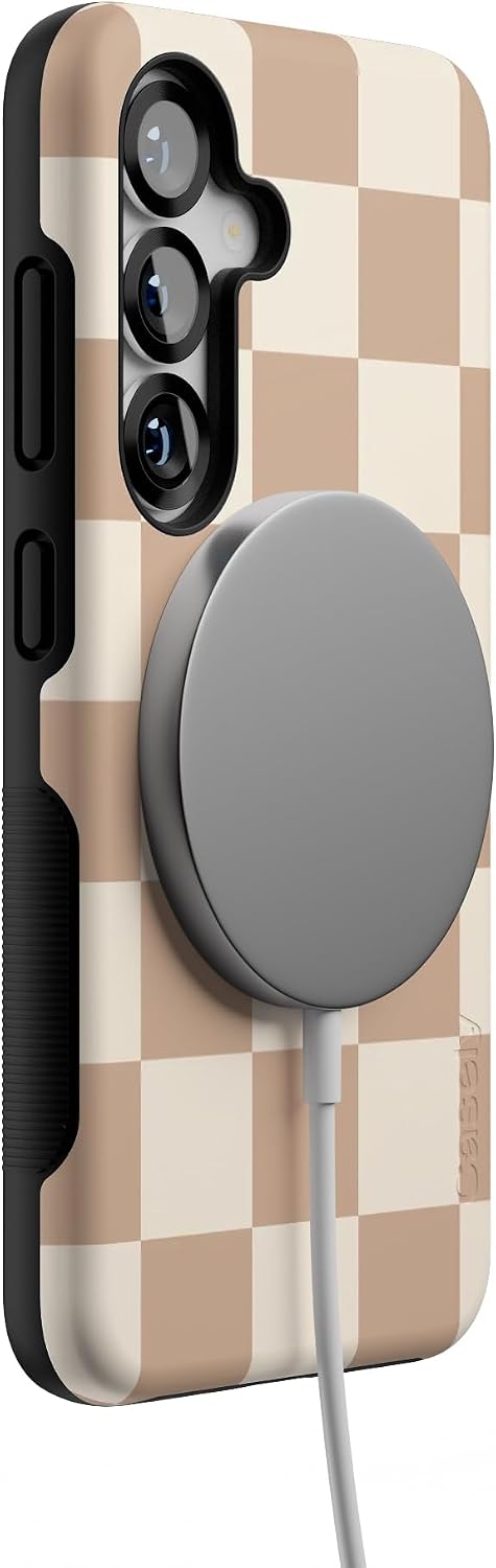 Casely Galaxy S25 Case | Fit Check | Neutral Checkerboard | Bold Protective Design | Compatible with MagSafe