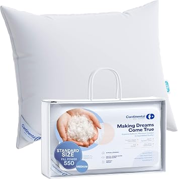 Medium Standard Pack of 1 100% White Down Pillows 20oz 550FP Hotel Down Pillows for Supporting Back Side and Stomach Sleepers