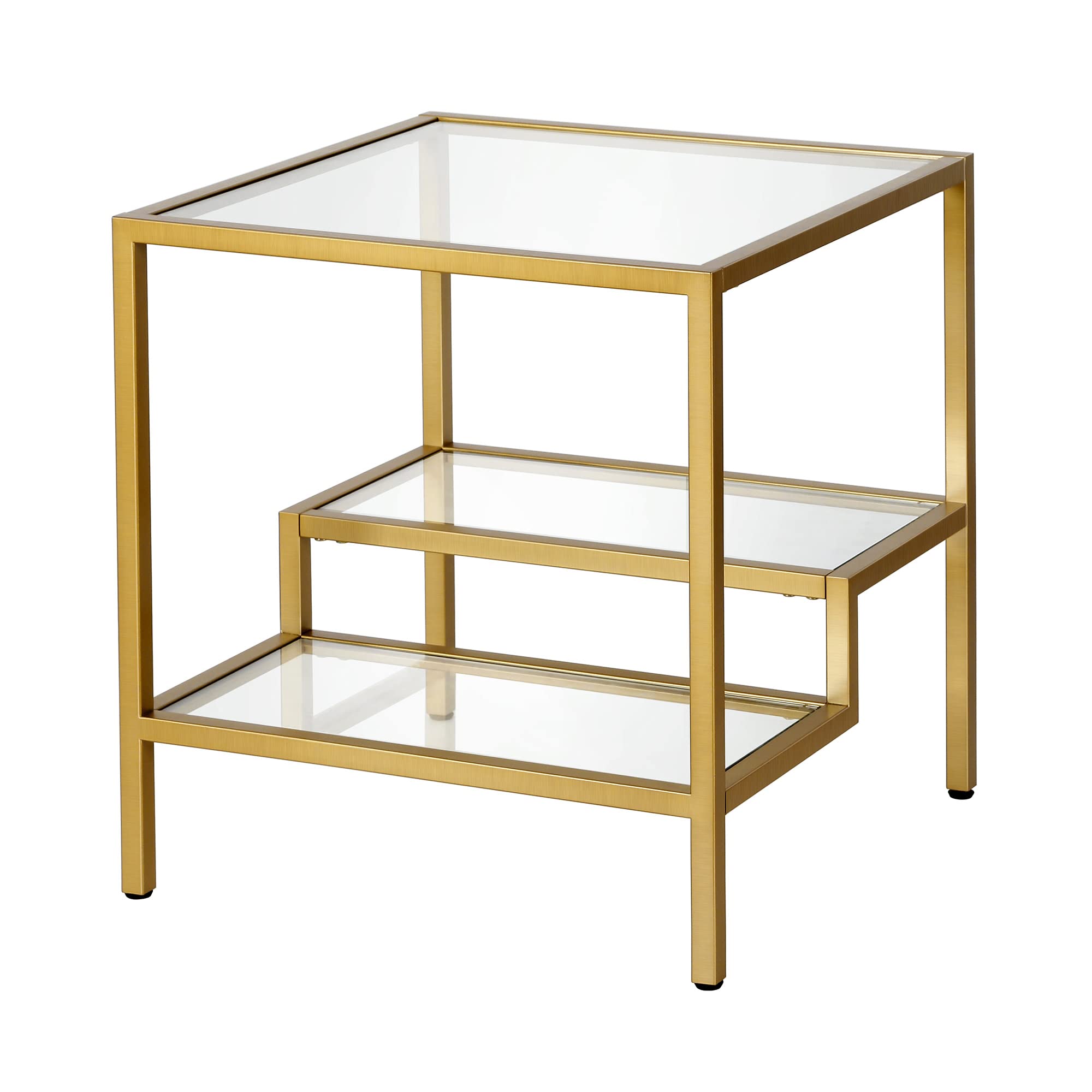 Henn&Hart Contemporary 2-Tier Side Table with Glass Shelf in Brass