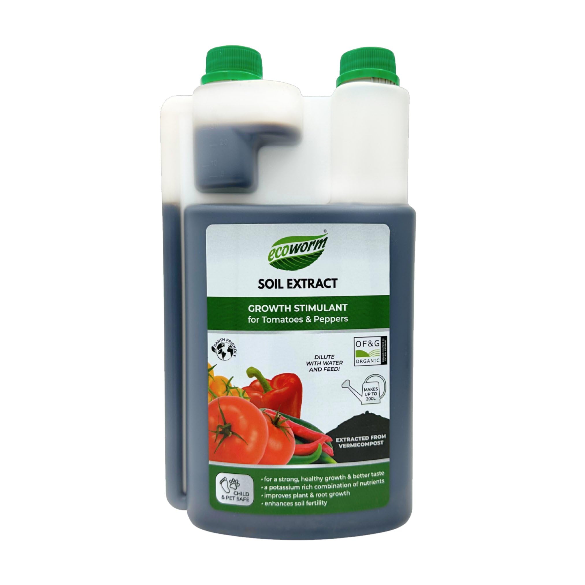Ecoworm Tomato & Pepper Feed – Organic Worm Castings Fertiliser & Soil Improver – High Potassium Liquid Tomato Fertiliser – Concentrated 1L Makes 200L