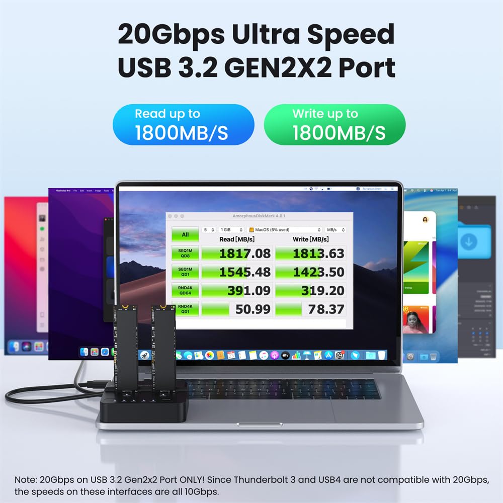 NFHK Dual-Bay Cloner 20Gbps NVME M.2 NGFF M-Key to USB-C One-Click Offline Clone Backup Enclosure Hyper Vertical Duplicator