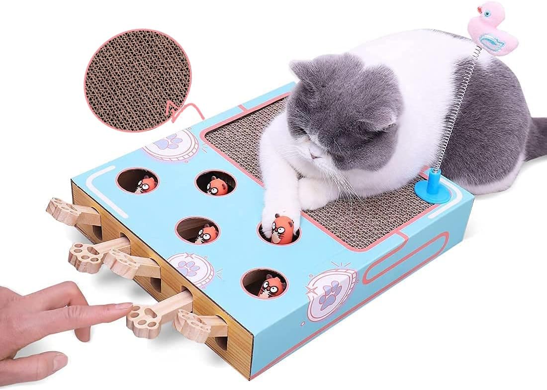 NeoStyle 3 in 1 Cat Scratcher Toy Interactive,Corrugated Cardboard Cat Scratcher,Cat Games for Indoor Cats,Cat Enrichment Toys for Indoor Cats,Cat Whack a Mole Toy,Cat Laptop Toy