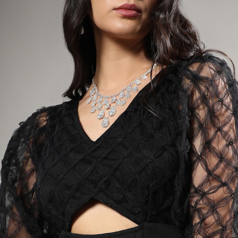 Image of PINACOLADA Women's Cut-Out Dress with Sheer Detail for Casual Wear | V Neck | Long Sleeve | Zipper Closure | Co-Ord Set Crafted with Comfort Fit for Everyday Wear