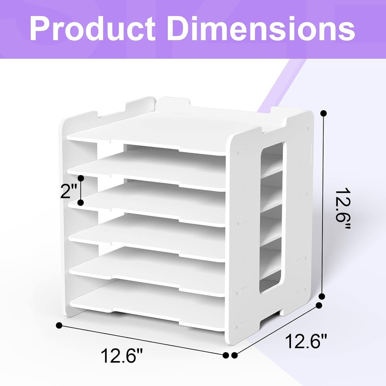 12x12 Paper Organizer Storage, 6 Tier Scrapbook Paper Storage Organizer, Stackable Organizers and Storage for Desk White
