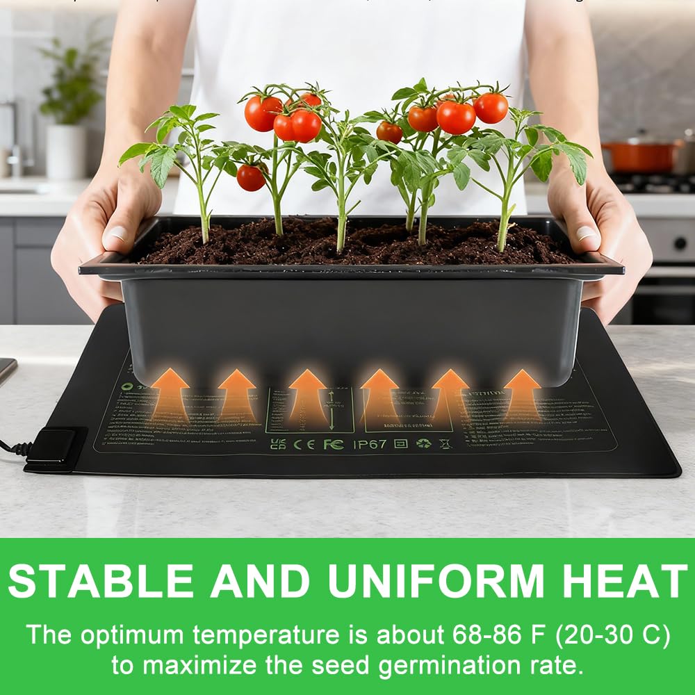 Tapis Chauffant pour Plantes, 54 x 27 cm Tapis Chauffant pour Semis, avec Thermostat 5°C à 45°C et Fonction de Minutage 0-12H, Idéal pour Les Semis, Les Animaux de Compagnie et Les Reptiles