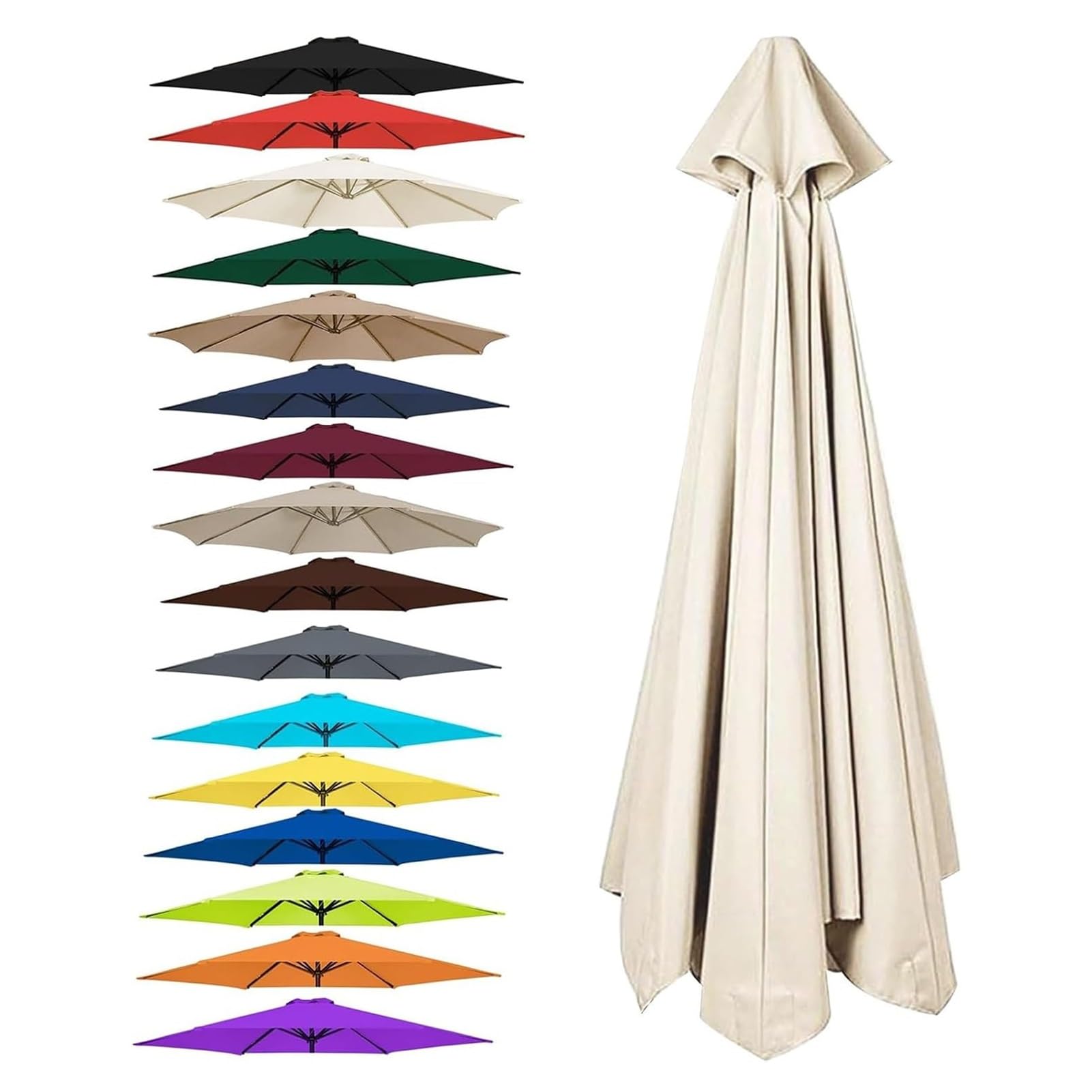 Toile pour Parasol de Jardin 2M : Housse 6 Baleines Blanche Anti-UV
