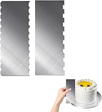 Cake Scraper, 2Pcs Stainless Steel Cake Scraper Tool 9 Inch Double Sided Cake Smoother Icing Frosting Buttercream Comb Double Sided Fit for Different Shapes of Cake Edges Decoration Silver
