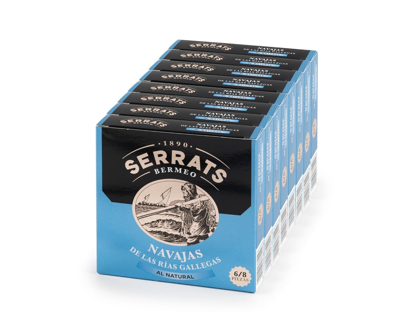 CONSERVAS SERRATS - Cannolicchi delle Rias Galiziane al Naturale - 8 Lattine x 110g (Totale: 880g) - Senza Glutine, Omega 3 - Marisco Gourmet Artigianale Premium (6-8 pezzi/lattina)