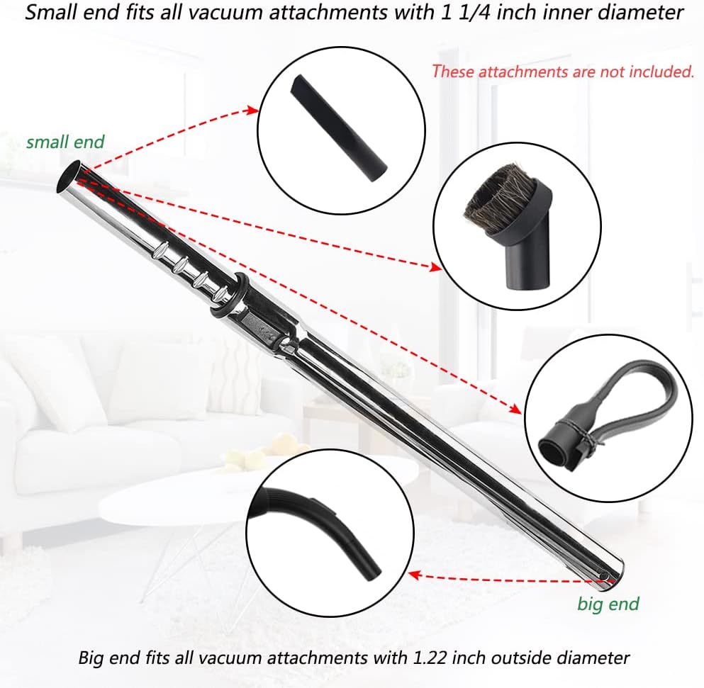 2 Pcs 1 1/4 inch Chrome Telescopic Metal Vacuum Wands 1.25 inch Vacuum Extension Wand Extends to 31.9 Inch Long for Most Brand Vacuum
